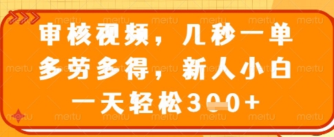 审核视频，几秒一单，多劳多得，新人小白一天轻松3张【揭秘】-微氪项目圈