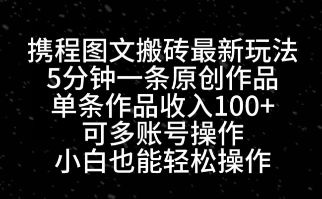 携程图文搬砖最新玩法，5分钟一条原创作品，单条作品收入100+-微氪项目圈