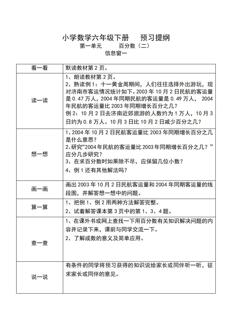 六下人教版数学课前预习单-微氪项目圈