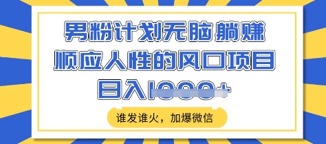 男粉计划无脑躺Z，顺应人性的风口项目，谁发谁火，加爆微信，日入多张【揭秘】-微氪项目圈