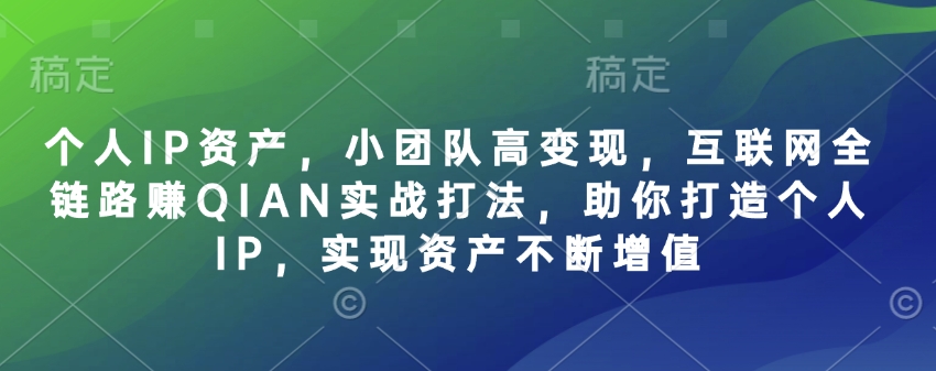 个人IP资产，小团队高变现，互联网全链路赚QIAN实战打法，助你打造个人IP，实现资产不断增值-微氪项目圈