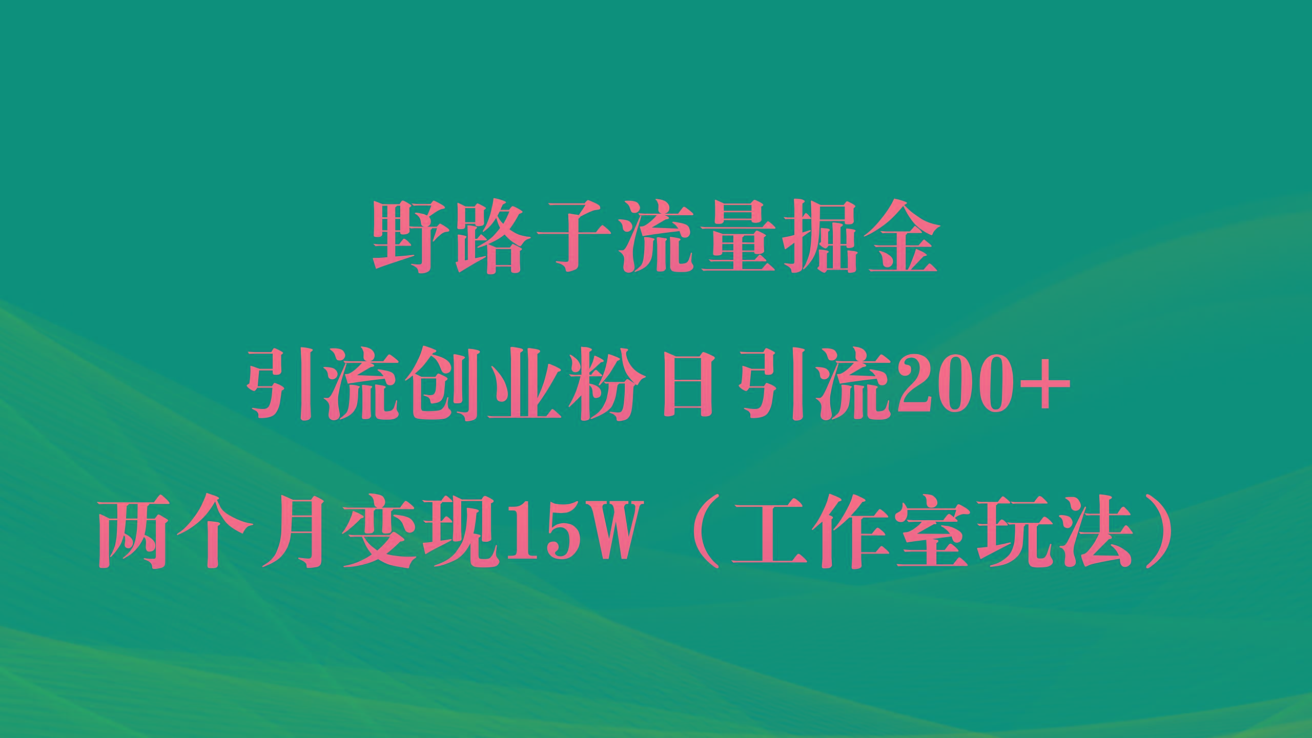 (9513期)野路子流量掘金，引流创业粉日引流200+，两个月变现15W(工作室玩法))-微氪项目圈