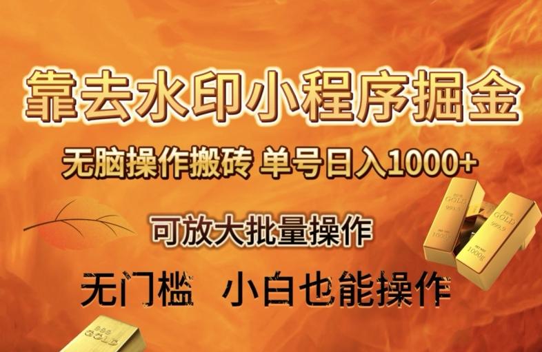 靠去水印小程序无脑操作搬砖，单号日入1000+保姆级教程可放大批量操作【揭秘】-微氪项目圈