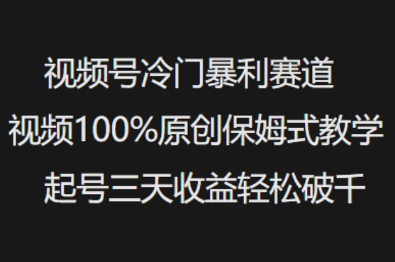 视频号冷门暴利赛道视频100%原创保姆式教学起号三天收益轻松破千-微氪项目圈