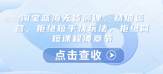 淘宝蓝海无货源课，精细运营，拒绝短平快玩法，拒绝简短课程凑章节-微氪项目圈