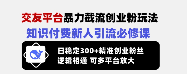 交友平台暴力截流创业粉玩法，知识付费新人引流必修课，日稳定300+精准创业粉丝，逻辑相通可多平台放大-微氪项目圈