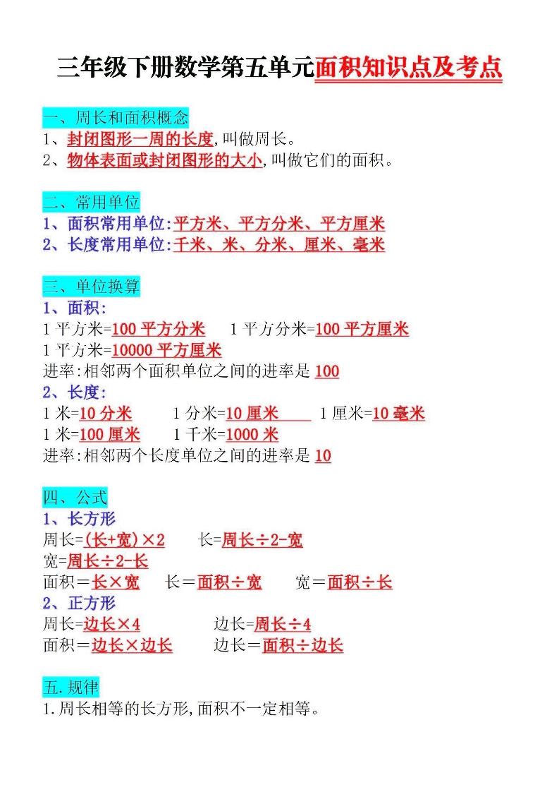 三下数学面积知识点与考点-微氪项目圈