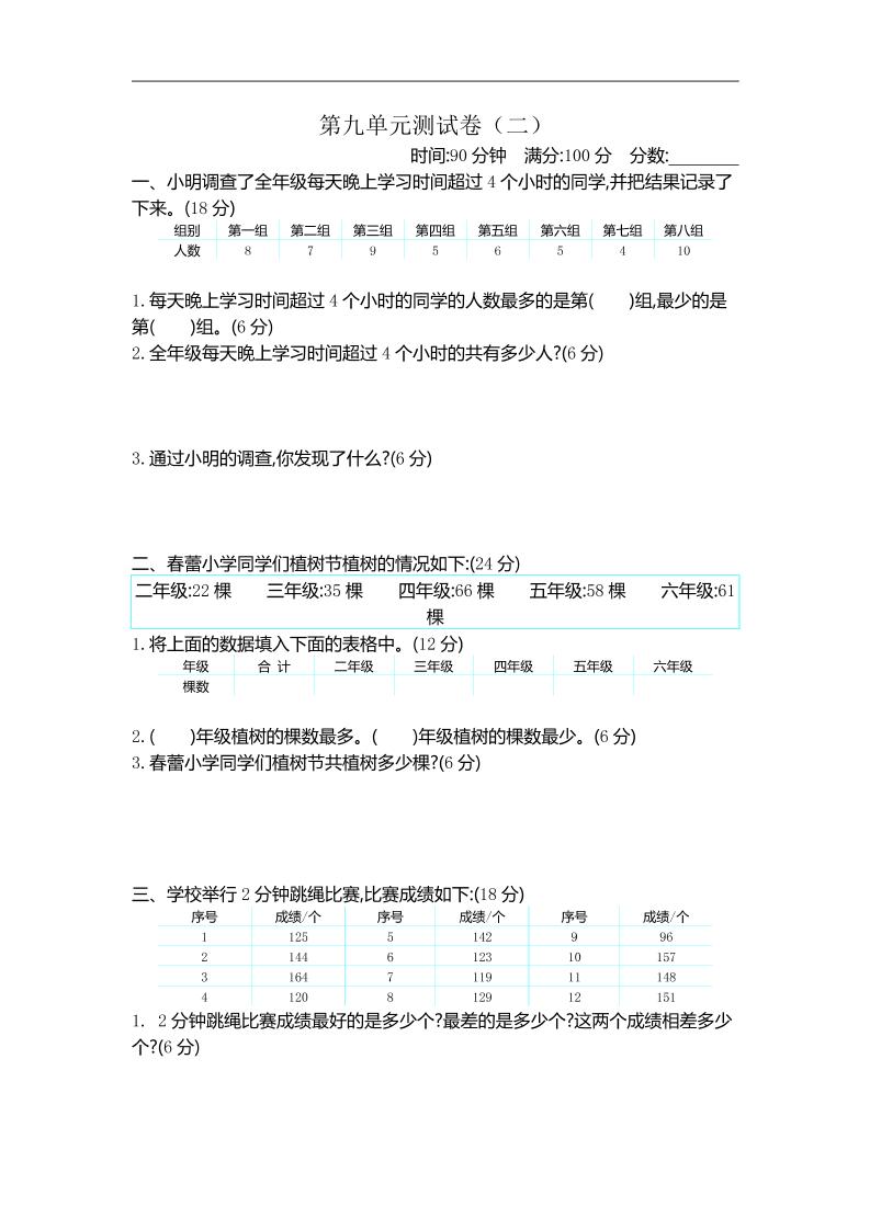 三下苏教版数学第九单元检测卷-2-微氪项目圈