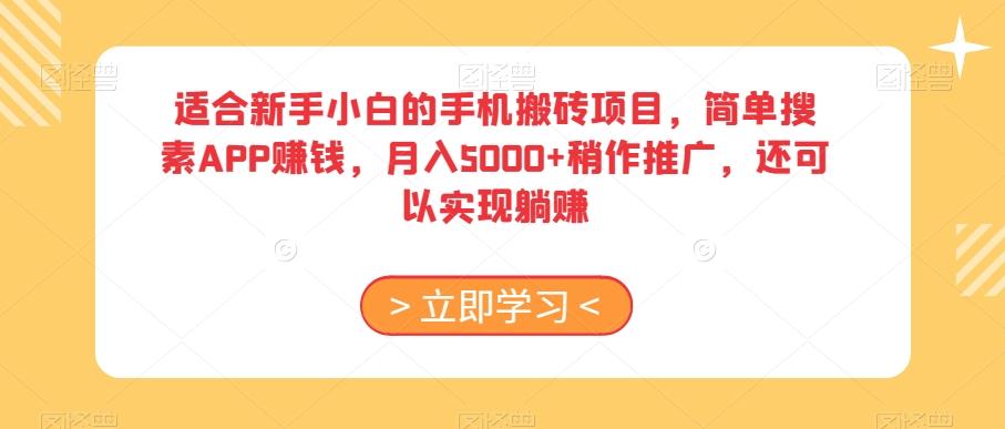 适合新手小白的手机搬砖项目，简单搜素APP赚钱，月入5000+稍作推广，还可以实现躺赚【揭秘】-微氪项目圈