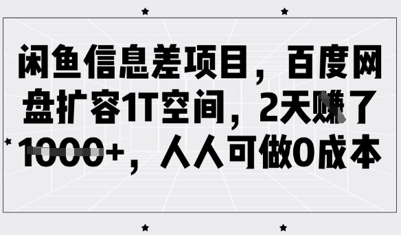 闲鱼信息差项目，百度网盘扩容1T空间，2天收益1k+，人人可做0成本-微氪项目圈