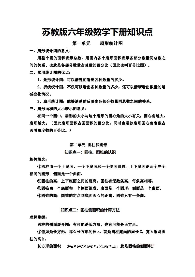 六下苏教版数学知识点-微氪项目圈