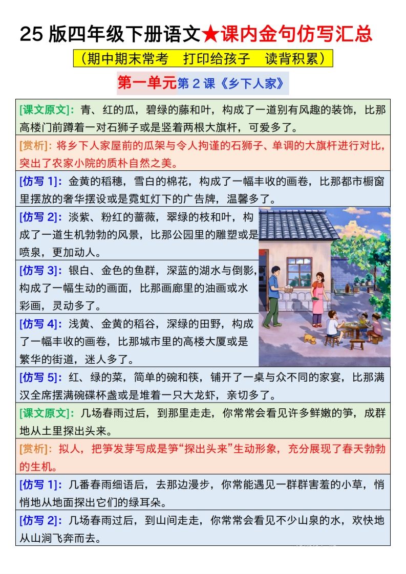 25版四下语文课内金句仿写汇总31页-微氪项目圈