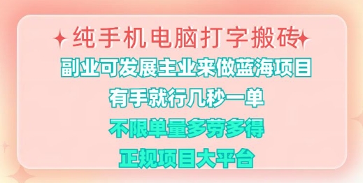 纯手机电脑打字搬砖，有手就行，几秒一单，多劳多得，正规项目大平台【揭秘】-微氪项目圈