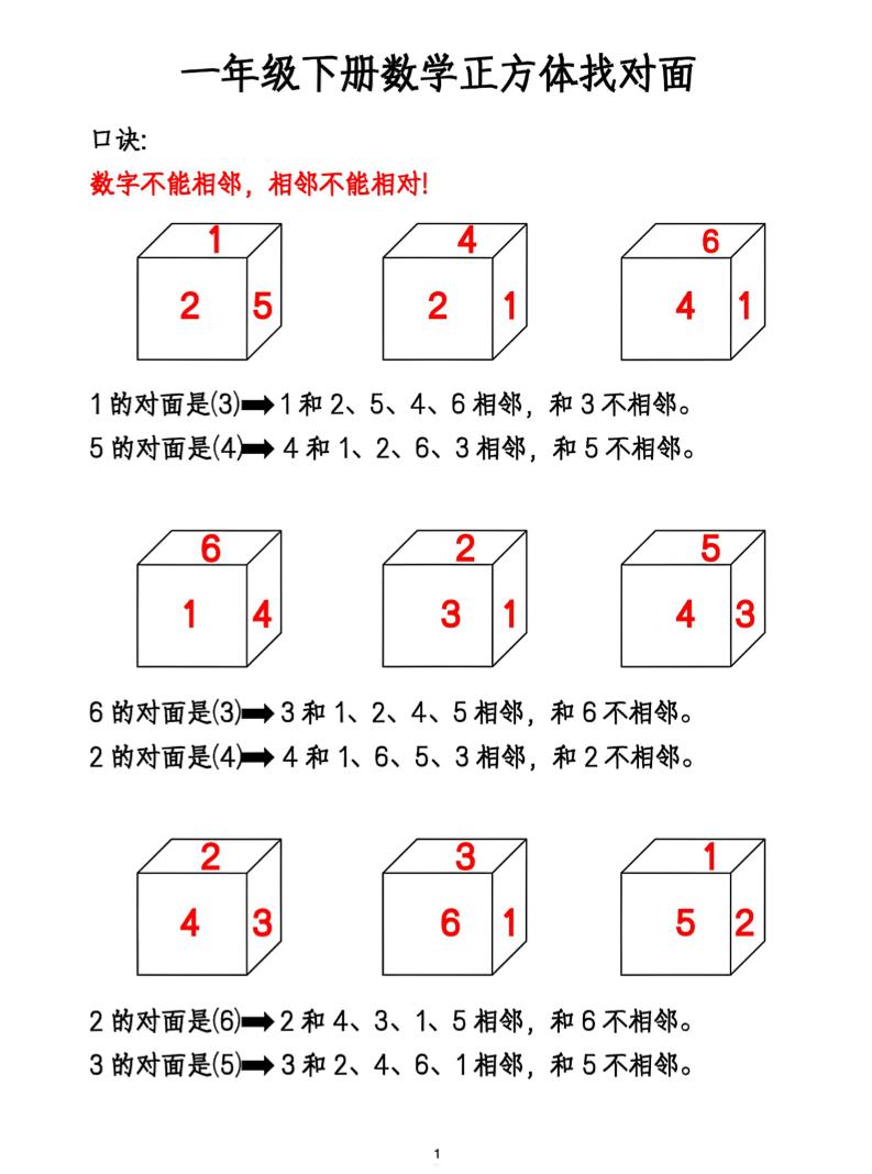 一年级下册数学正方体找对面-微氪项目圈