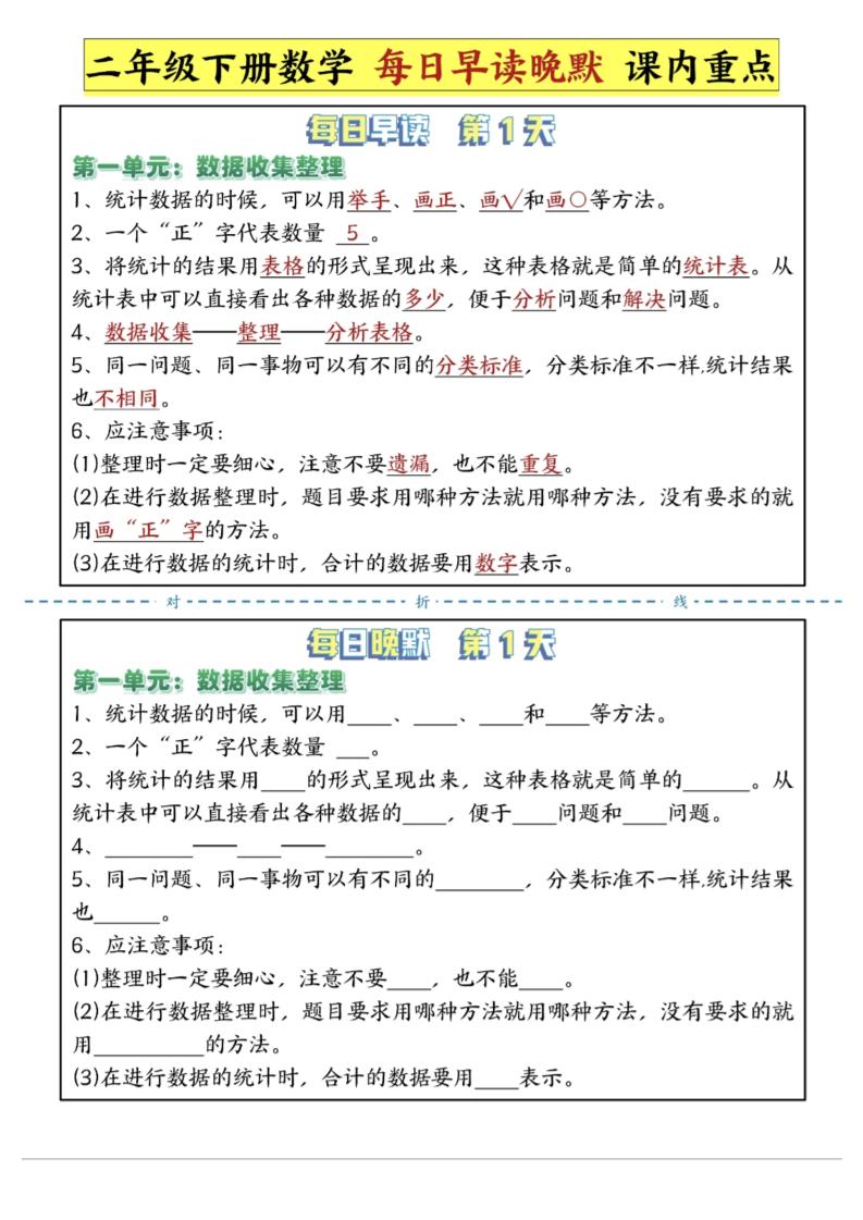 二年级下数学重点每日早读晚默（14页）-高清无水印完整版本-微氪项目圈